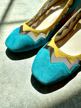 Load image into Gallery viewer, Rare Cole Haan Cyan, Yellow & Cedar Emilia Block Heel Suede Pumps