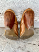 Load image into Gallery viewer, Vintage Bass Tan Leather Stacked Heel Western Mules