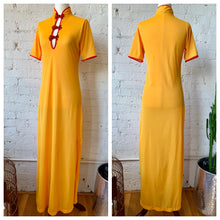 Load image into Gallery viewer, 1970s Golden Yellow & Red Mandarin Style Nightgown Maxi Dress