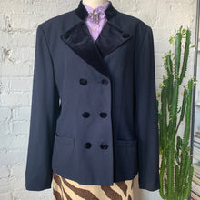 Load image into Gallery viewer, 1970s-1980s Navy Blue Blazer Suit Jacket With Velvet Details