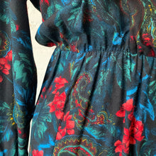 Load image into Gallery viewer, 1970s-80s Handmade Black Dress With Paisley & Tropical Floral Design