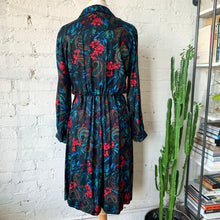 Load image into Gallery viewer, 1970s-80s Handmade Black Dress With Paisley & Tropical Floral Design