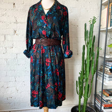 Load image into Gallery viewer, 1970s-80s Handmade Black Dress With Paisley & Tropical Floral Design