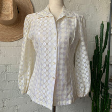 Load image into Gallery viewer, 1960s-1970s Gorgeous Op Art, Circle Lace Hippie Blouse