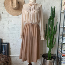Load image into Gallery viewer, 1970s Sheer Tan Secretary Dress