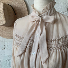 Load image into Gallery viewer, 1970s Sheer Tan Secretary Dress