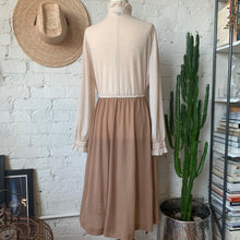 Load image into Gallery viewer, 1970s Sheer Tan Secretary Dress