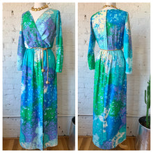 Load image into Gallery viewer, 1960s-70s Handmade Abstract Watercolor Long Sleeve Maxi Dress