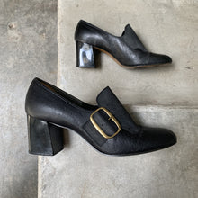 Load image into Gallery viewer, 1970s Black Stacked Heel Loafers With Large Buckle