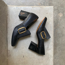 Load image into Gallery viewer, 1970s Black Stacked Heel Loafers With Large Buckle