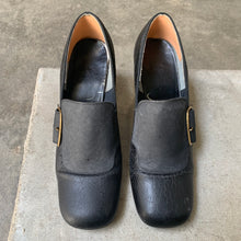 Load image into Gallery viewer, 1970s Black Stacked Heel Loafers With Large Buckle
