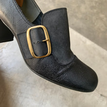 Load image into Gallery viewer, 1970s Black Stacked Heel Loafers With Large Buckle