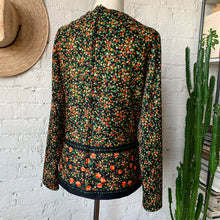 Load image into Gallery viewer, 1970s Black Floral Blouse With Handkerchief Neckline
