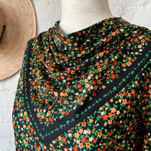 Load image into Gallery viewer, 1970s Black Floral Blouse With Handkerchief Neckline