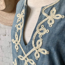 Load image into Gallery viewer, 1960s - 1970s Inspired Chambray Embroidered Dress