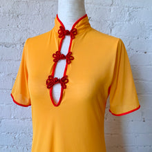 Load image into Gallery viewer, 1970s Golden Yellow & Red Mandarin Style Nightgown Maxi Dress