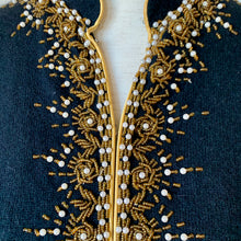 Load image into Gallery viewer, 1950s Cécile Bermuda Micro Beaded Black Lambswool Cardigan