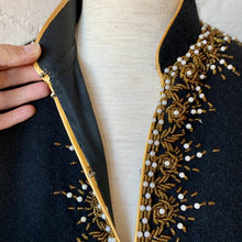 Load image into Gallery viewer, 1950s Cécile Bermuda Micro Beaded Black Lambswool Cardigan
