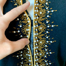 Load image into Gallery viewer, 1950s Cécile Bermuda Micro Beaded Black Lambswool Cardigan