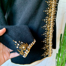 Load image into Gallery viewer, 1950s Cécile Bermuda Micro Beaded Black Lambswool Cardigan