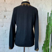 Load image into Gallery viewer, 1950s Cécile Bermuda Micro Beaded Black Lambswool Cardigan