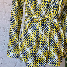 Load image into Gallery viewer, 1970s Navy & Yellow Op Art Belted Long Sleeve Blouse
