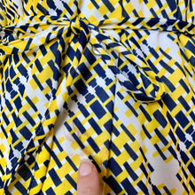 Load image into Gallery viewer, 1970s Navy & Yellow Op Art Belted Long Sleeve Blouse