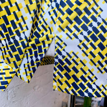 Load image into Gallery viewer, 1970s Navy & Yellow Op Art Belted Long Sleeve Blouse