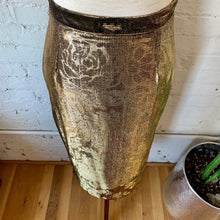 Load image into Gallery viewer, 1980s Gold Lamé With Black Brocade Pencil Skirt