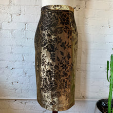 Load image into Gallery viewer, 1980s Gold Lamé With Black Brocade Pencil Skirt