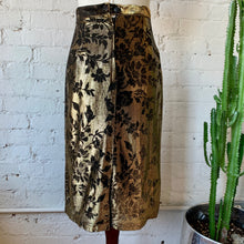 Load image into Gallery viewer, 1980s Gold Lamé With Black Brocade Pencil Skirt