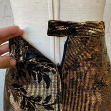 Load image into Gallery viewer, 1980s Gold Lamé With Black Brocade Pencil Skirt