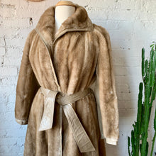 Load image into Gallery viewer, 1960s Faux Mink Fur & Leather Belted Coat