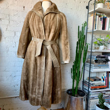 Load image into Gallery viewer, 1960s Faux Mink Fur & Leather Belted Coat