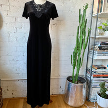 Load image into Gallery viewer, 1990s Black Stretch Velvet Maxi Dress
