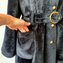 Load image into Gallery viewer, 1970s Black Faux Fur Belted Coat