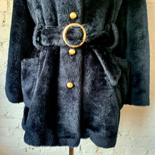 Load image into Gallery viewer, 1970s Black Faux Fur Belted Coat