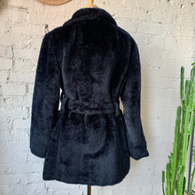 Load image into Gallery viewer, 1970s Black Faux Fur Belted Coat