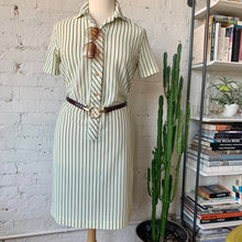 Load image into Gallery viewer, 1960s-70s Olive Green Stripe Shirt Dress