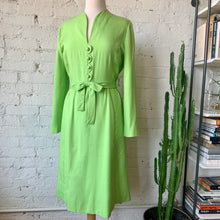 Load image into Gallery viewer, 1960s Bright Chartreuse Green Long Sleeve Linen Dress