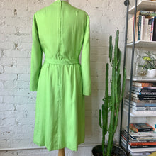 Load image into Gallery viewer, 1960s Bright Chartreuse Green Long Sleeve Linen Dress
