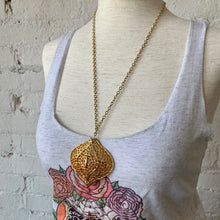 Load image into Gallery viewer, 1970's Large Gold Filigree Cat Eye Pendant Necklace