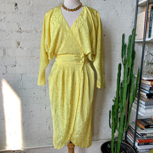 Load image into Gallery viewer, 1980s Yellow Illusion Print Wrap Dress