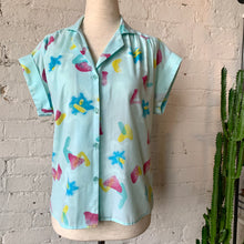 Load image into Gallery viewer, 1980s Jewel Tone Abstract Print Short Sleeve Button Up Blouse