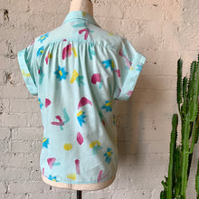 Load image into Gallery viewer, 1980s Jewel Tone Abstract Print Short Sleeve Button Up Blouse