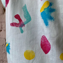 Load image into Gallery viewer, 1980s Jewel Tone Abstract Print Short Sleeve Button Up Blouse