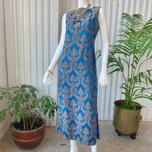 Load image into Gallery viewer, 1960s Handmade French Blue & Matte Gold Damask Brocade Maxi Dress