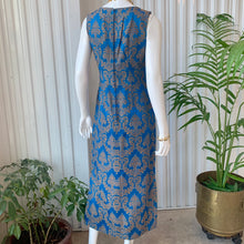Load image into Gallery viewer, 1960s Handmade French Blue & Matte Gold Damask Brocade Maxi Dress