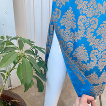 Load image into Gallery viewer, 1960s Handmade French Blue & Matte Gold Damask Brocade Maxi Dress