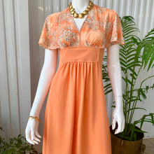 Load image into Gallery viewer, 1970s Peachy Perfection Maxi Dress With Floral Bodice